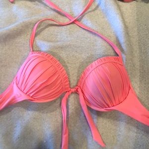 Neon pink lightly padded bathing suit top